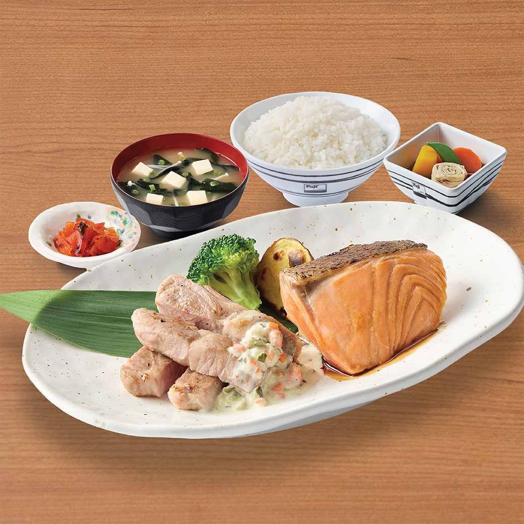 SALMON TERIYAKI & KUROBUTA STEAK